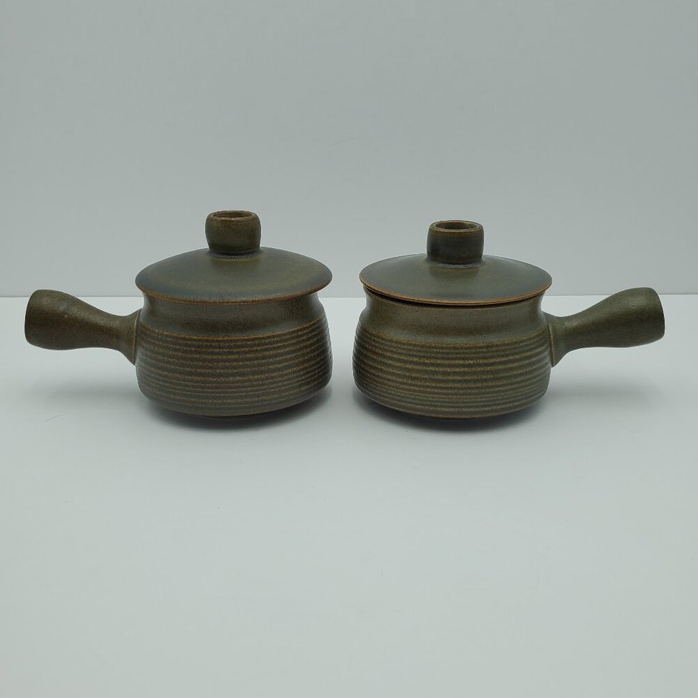 Denby Langley Sherwood Stick Handled Soup Bowls Lidded Chili Chowder Crocks